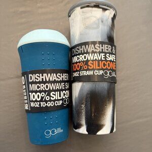 Reusable Silicone Travel Mug/Coffee Cup and Reusable Silicone Straw Cup bundle